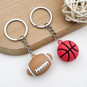Creative PVC football and basketball keychains for bags with silver metal ring charms