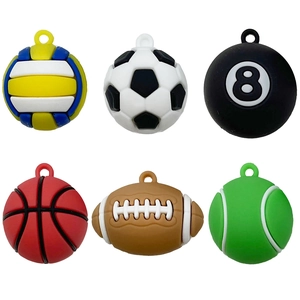 6-piece set of mini PVC sports ball keychains including soccer, basketball and tennis