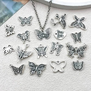 Antique silver hollow butterfly and death head moth pendants set for DIY jewelry