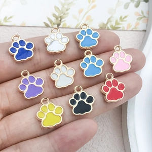 Colorful paw print alloy pendants for DIY jewelry making in ten vibrant colors