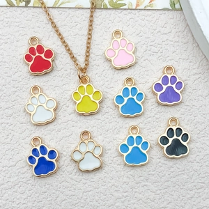Colorful enamel cat paw charms in alloy with gold plating for DIY jewelry making