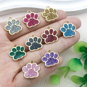 Glittery paw print alloy pendants for DIY pet jewelry making in nine vibrant colors