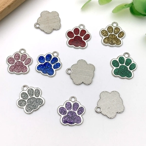 Colgantes de huella de perro con purpurina en aleación para joyería DIY y llaveros