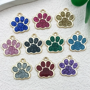 DIY Enamel Cat Dog Paw Pendants Zinc Alloy Glitter Animal Footprint Charms For Handcrafted Bracelet Necklace Making Jewelry Accessories