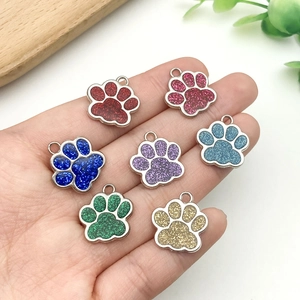 Set de 7 dijes de huella de perro con purpurina de colores para creación de joyería