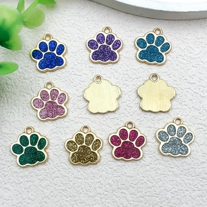 Glittery paw print alloy pendants for DIY jewelry making in assorted vibrant colors