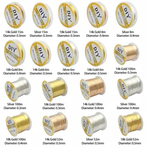 Bobines de fil de cuivre plaqué or 14K en tailles variées pour la création de bijoux DIY
