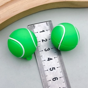 Green tennis ball PVC keychain charms with realistic white seams, 25mm diameter size