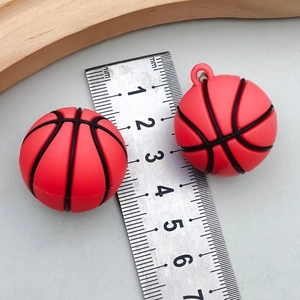 Miniature basketball charms for DIY keychains, PVC orange sports charms set with ruler scale
