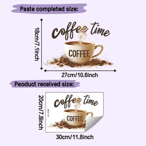 Detailed dimensions of Coffee Time wall sticker showing 30x20cm sheet and layout size