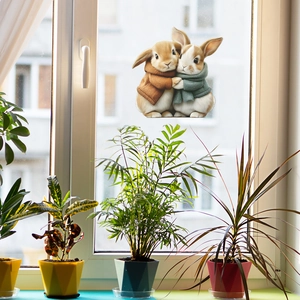 3D realistic cute hugging bunnies wall sticker for home bedroom and living room decor