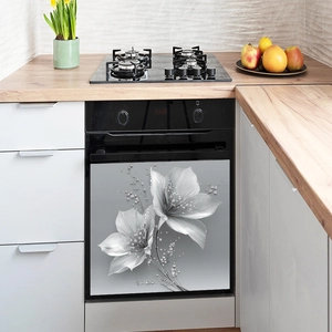 Modern silver lily embossed sticker for kitchen appliances with elegant diamond accents
