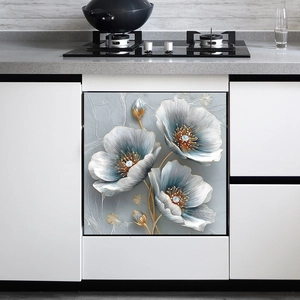 Sticker floral élégant en relief 3D pour placards de cuisine et lave-vaisselle