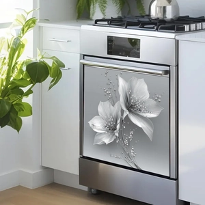 Elegant 3D embossed floral wall decals with silver flower petals and sparkling crystals