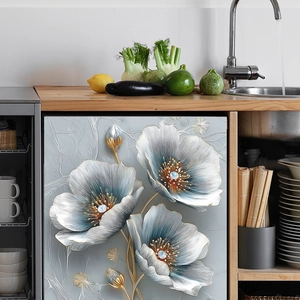 Stickers muraux 3D fleurs bleu et or pour armoires de cuisine et décoration intérieure