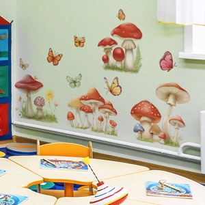 Colorful mushroom and butterfly wall decals for nursery and playroom decoration