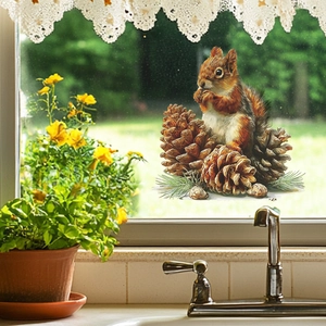 Realistic red squirrel and pinecones wall sticker for a cozy home living room decoration