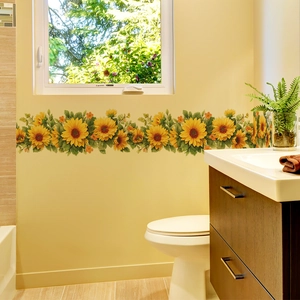 Self-adhesive yellow sunflower wall stickers for romantic home bedroom and bathroom decor