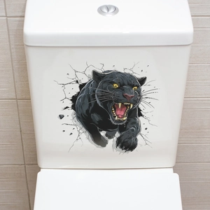 3D fierce black panther wall sticker with broken wall effect for bathroom toilet decor