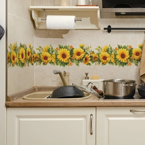Self-adhesive yellow sunflower wall stickers for kitchen and bathroom wall decoration