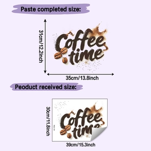 Detailed size chart for Coffee Time wall sticker showing 31x35cm layout and 30x39cm sheet