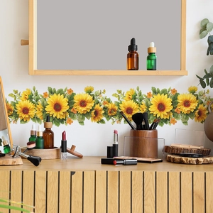Romantic Sunflower Wall Stickers PVC Self Adhesive Floral Border Decals For Bedroom Bathroom Kitchen Wardrobe Home Decor
