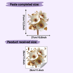 3D floral wall sticker dimensions 31x27cm in cream white and gold finish for decor