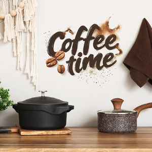 Minimalist Coffee Time wall sticker with coffee beans and artistic watercolor splash effect
