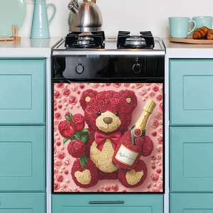 Copertura magnetica per lavastoviglie con orsetto di rose e champagne romantico