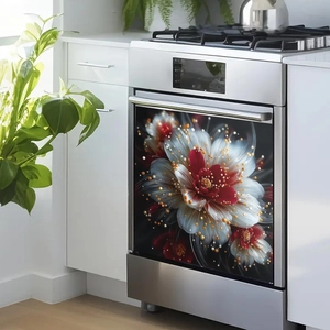 Modern 3D floral magnetic decorative sticker for kitchen appliance with gold accents