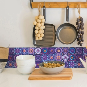 Ethnic purple mandala tile stickers for kitchen backsplash decoration with floral pattern