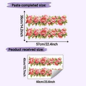 Detailed view of pink peony flower wall sticker with sheet and applied size dimensions