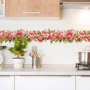 Pink peony wall stickers set for bedroom and living room home wall decoration