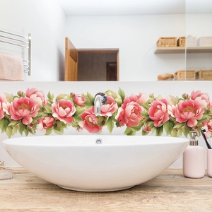 Pink Peony Floral Wall Sticker Waterproof PVC Removable Decorative Flower Decal For Bathroom Living Room Bedroom Home Decor