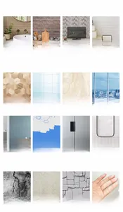 Detail showing self-adhesive wall tile application scenes and suitable smooth surfaces