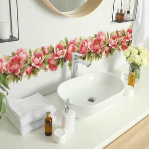 Realistic pink peony wall decals for bedroom and bathroom home wall decor set