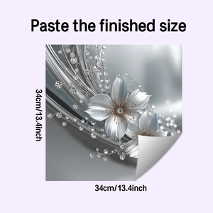 Detail of square floral 3D embossed wall sticker with jewel patterns, size 34x34cm