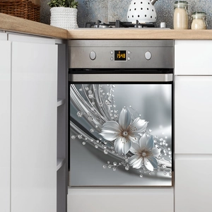 3D floral embossed wall sticker with white flowers and diamond accents for cabinet decor