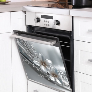 3D embossed floral oven door sticker with diamond accents for kitchen cabinet decor
