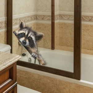 3D cartoon raccoon wall sticker for home bathroom window and toilet decoration