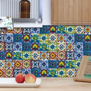 Adesivi per piastrelle mandala mediterraneo per cucina con motivi vintage colorati