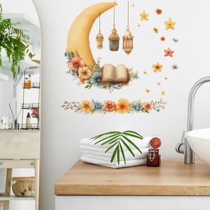 Ramadan moon and flower wall stickers with lanterns for home living room decor