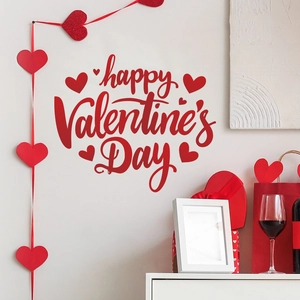 Red Happy Valentine's Day wall stickers with hearts for home festive decor