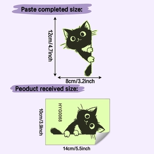 Détail de l'autocollant chat fluorescent montrant la taille reçue et la taille appliquée
