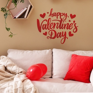 Red Happy Valentine's Day wall stickers with hearts for home living room decor