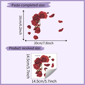 Detailed dimensions of red rose wall decals showing layout and finished sizes for home decor