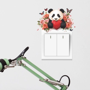 Panda and heart wall sticker decoration for light switch with floral rose accents