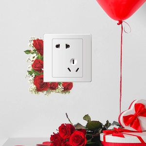 Self-adhesive red rose wall sticker for light switch socket with floral art design