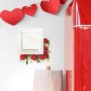 Red rose floral wall stickers for light switch decoration with white gypsophila flowers