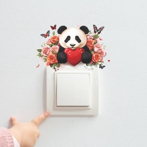 Cartoon panda wall sticker with heart and roses for light switch home decoration